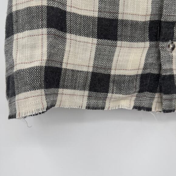 Elwood Mens Riker Plaid Short Sleeve Button Up Shirt Rayon Gray Cream Medium - Picture 5 of 11